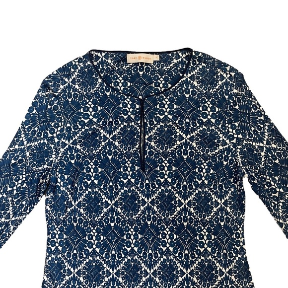 TORY Burch Women's 100% Silk Blue White Geometric Pattern Dress Size Small - Picture 4 of 12